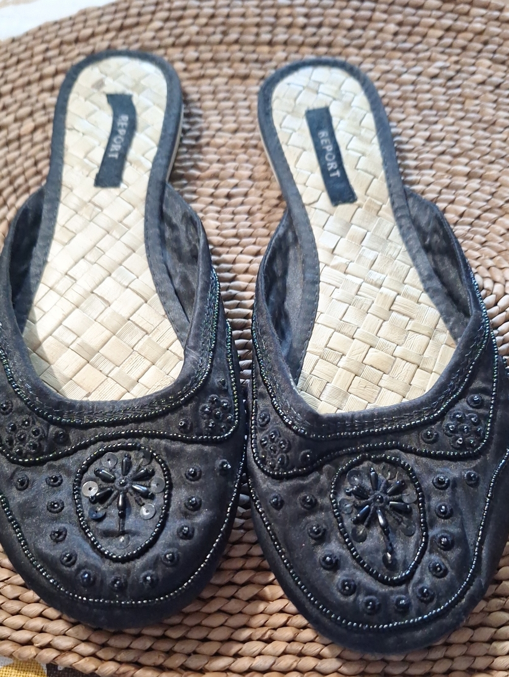 Report Black Beaded Embellished Slide Mules